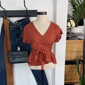 Banana Republic Orange Wrap Blouse with Tie Front